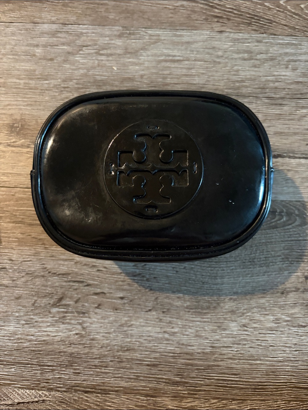 Tory Burch Black Glossy Logo Toiletry Case
